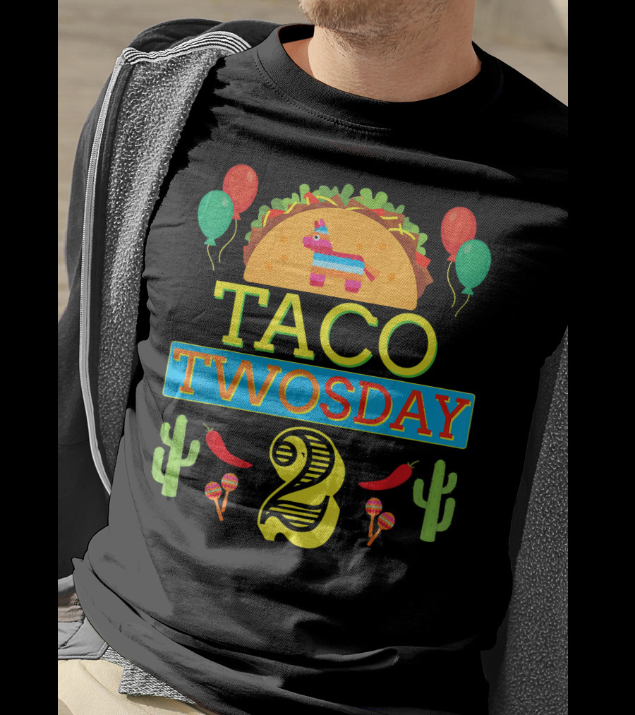 Taco Twosday Birthday Two Year Celebration With Piñata And Cactus T-Shirt