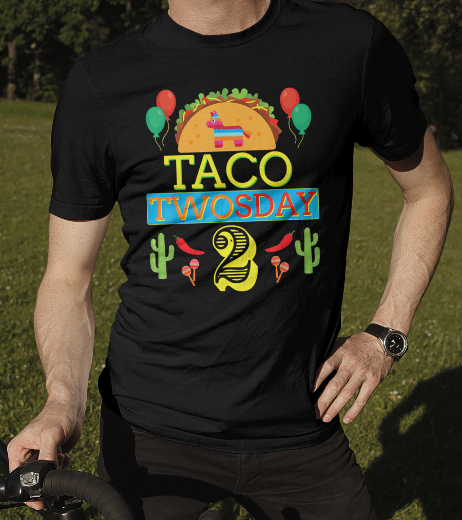 Taco Twosday Birthday Two Year Celebration With Piñata And Cactus T-Shirt