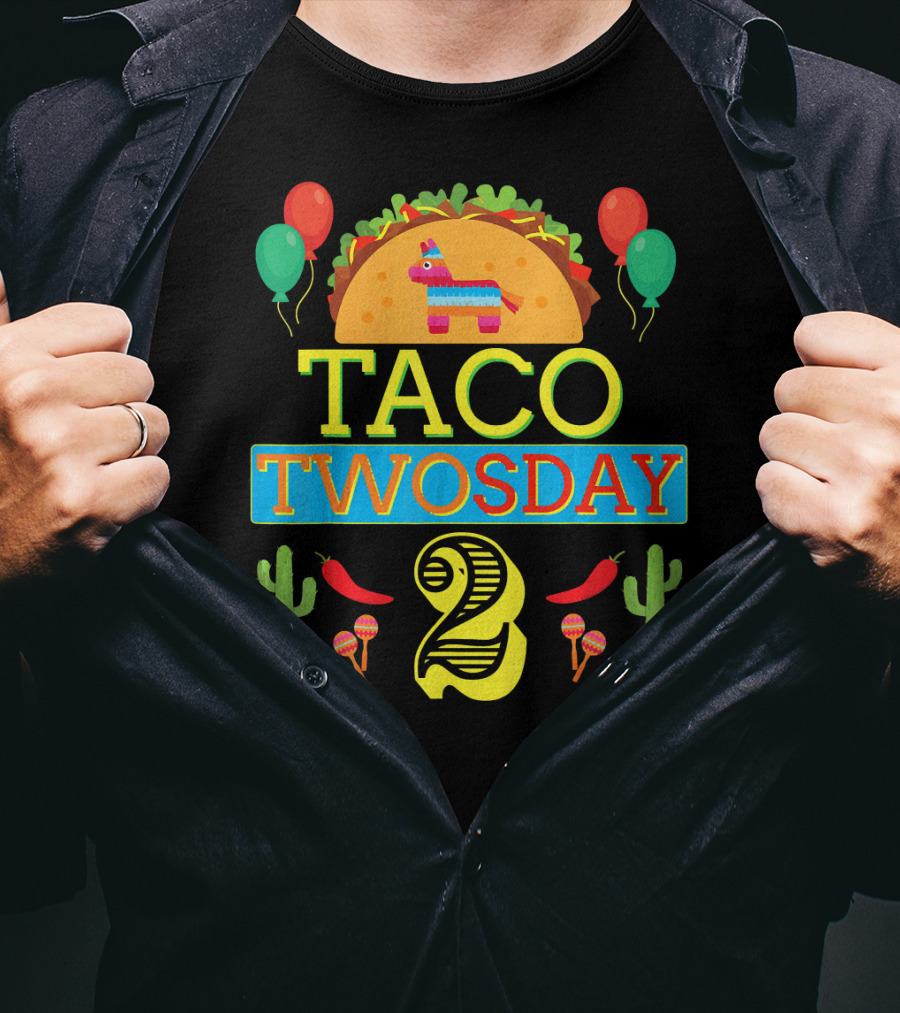 Taco Twosday Birthday Two Year Celebration With Piñata And Cactus T-Shirt