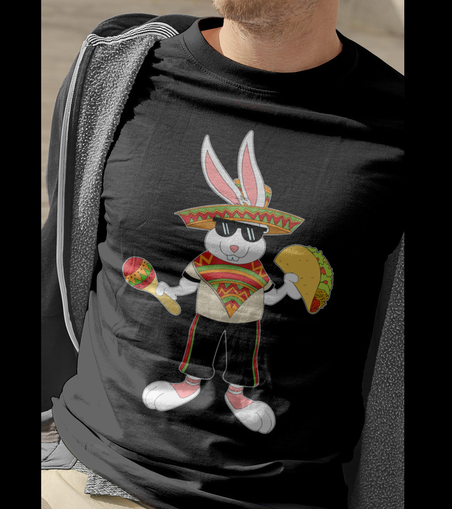 Easter Bunny Mexican Taco Funny Cinco De Mayo Fiesta Rabbit Sombrero Maracas T-Shirt