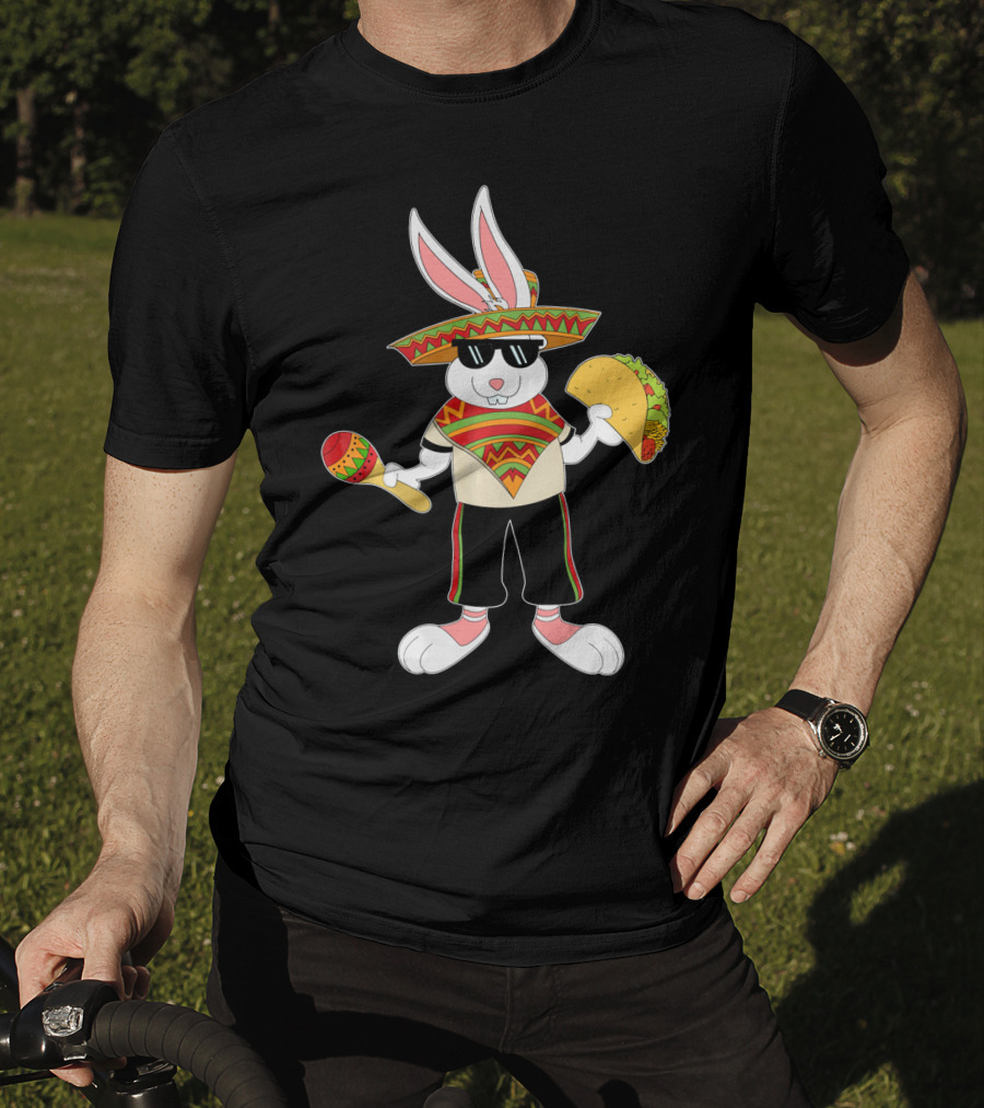 Easter Bunny Mexican Taco Funny Cinco De Mayo Fiesta Rabbit Sombrero Maracas T-Shirt