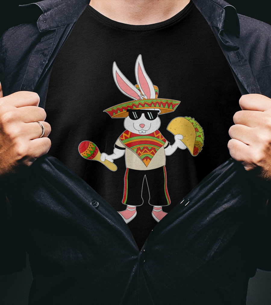 Easter Bunny Mexican Taco Funny Cinco De Mayo Fiesta Rabbit Sombrero Maracas T-Shirt