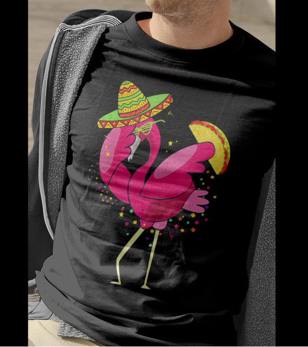 Funny Flamingo Dabbing With Taco Sombrero Cinco De Mayo T-Shirt