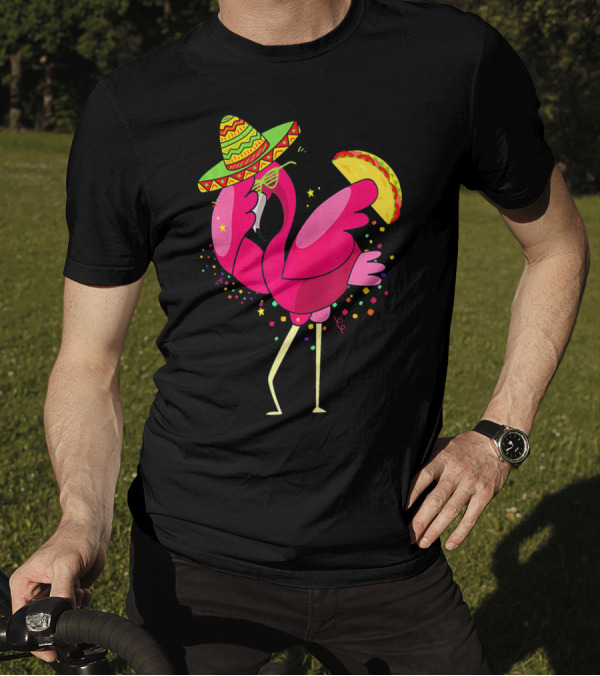 Funny Flamingo Dabbing With Taco Sombrero Cinco De Mayo T-Shirt