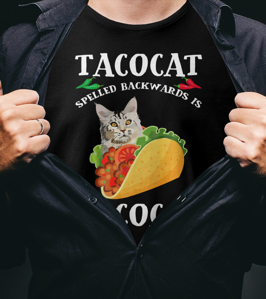 Taco Cat Spelled Backwards Is Tacocat Cat In Taco With Peppers T-Shirt