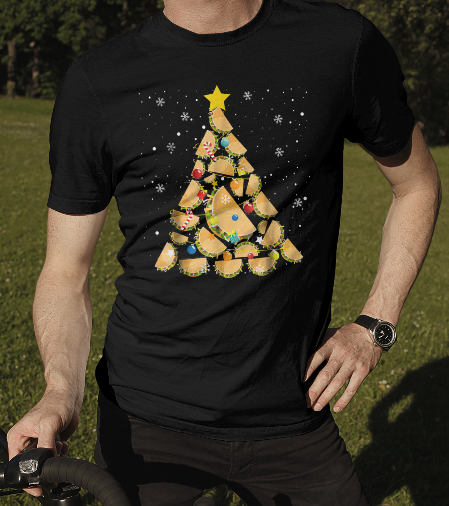 Tacos Christmas Tree Taco Lover Festive Holiday Decor Starry Night T-Shirt