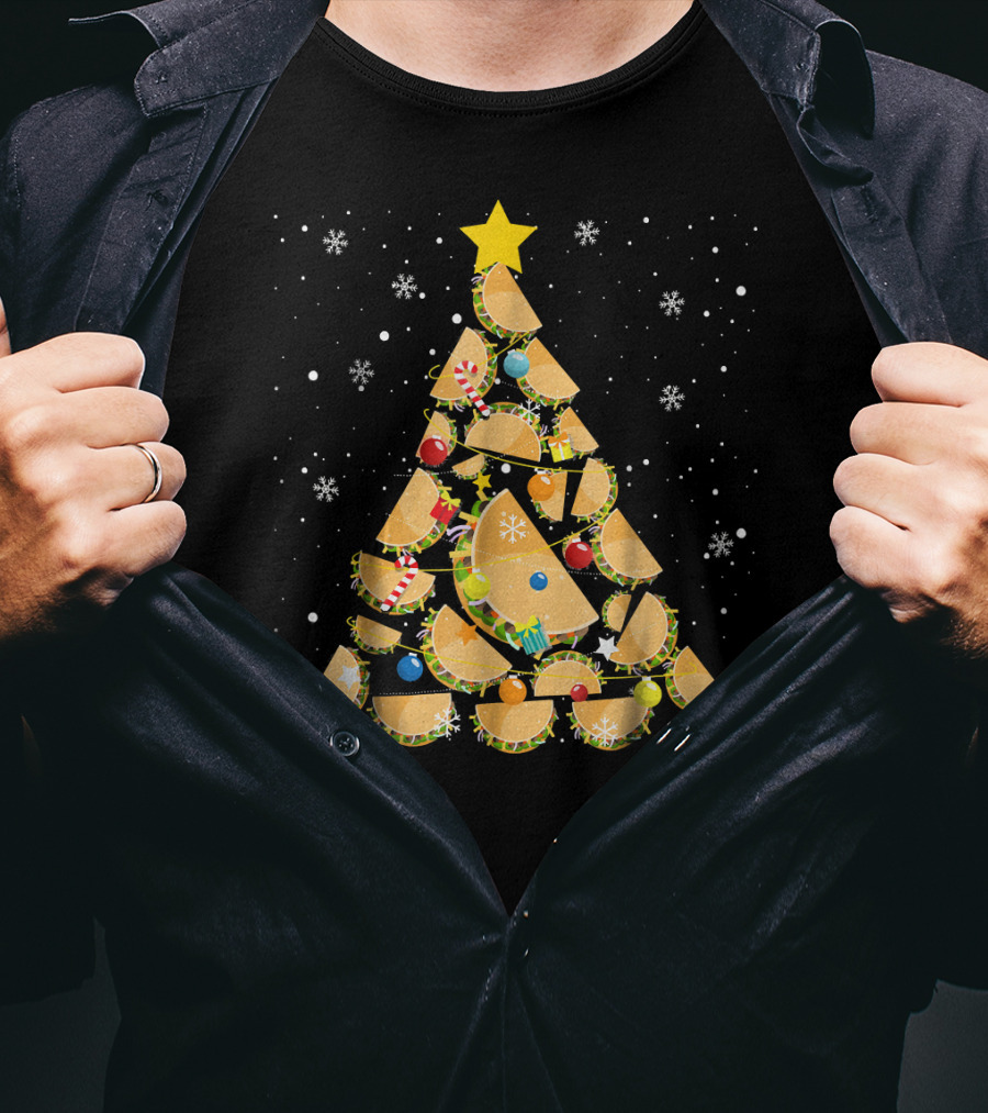 Tacos Christmas Tree Taco Lover Festive Holiday Decor Starry Night T-Shirt