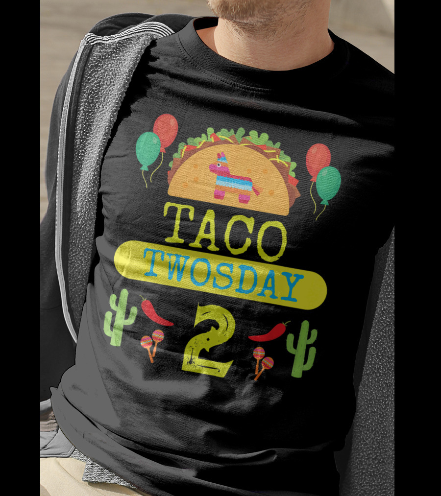 Taco Twosday Kids Birthday Party With Cactus And Piñata Balloons Tuesday T-Shirt
