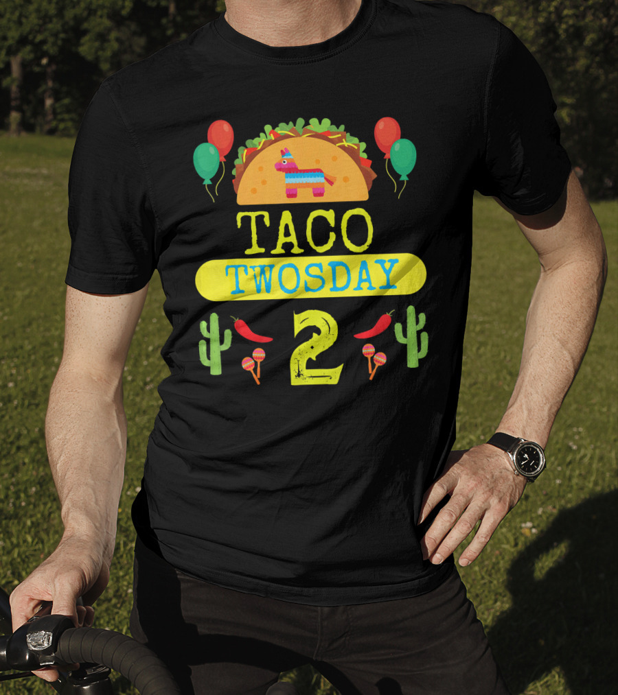 Taco Twosday Kids Birthday Party With Cactus And Piñata Balloons Tuesday T-Shirt