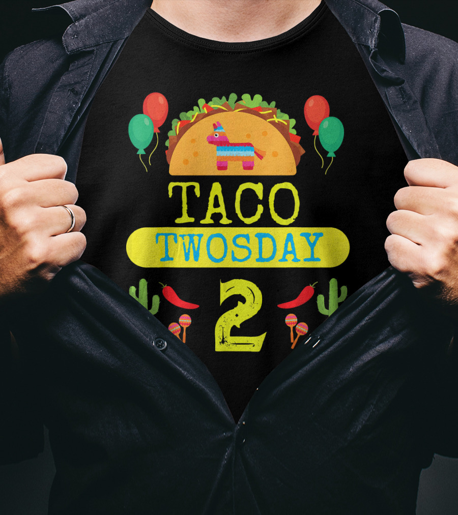 Taco Twosday Kids Birthday Party With Cactus And Piñata Balloons Tuesday T-Shirt