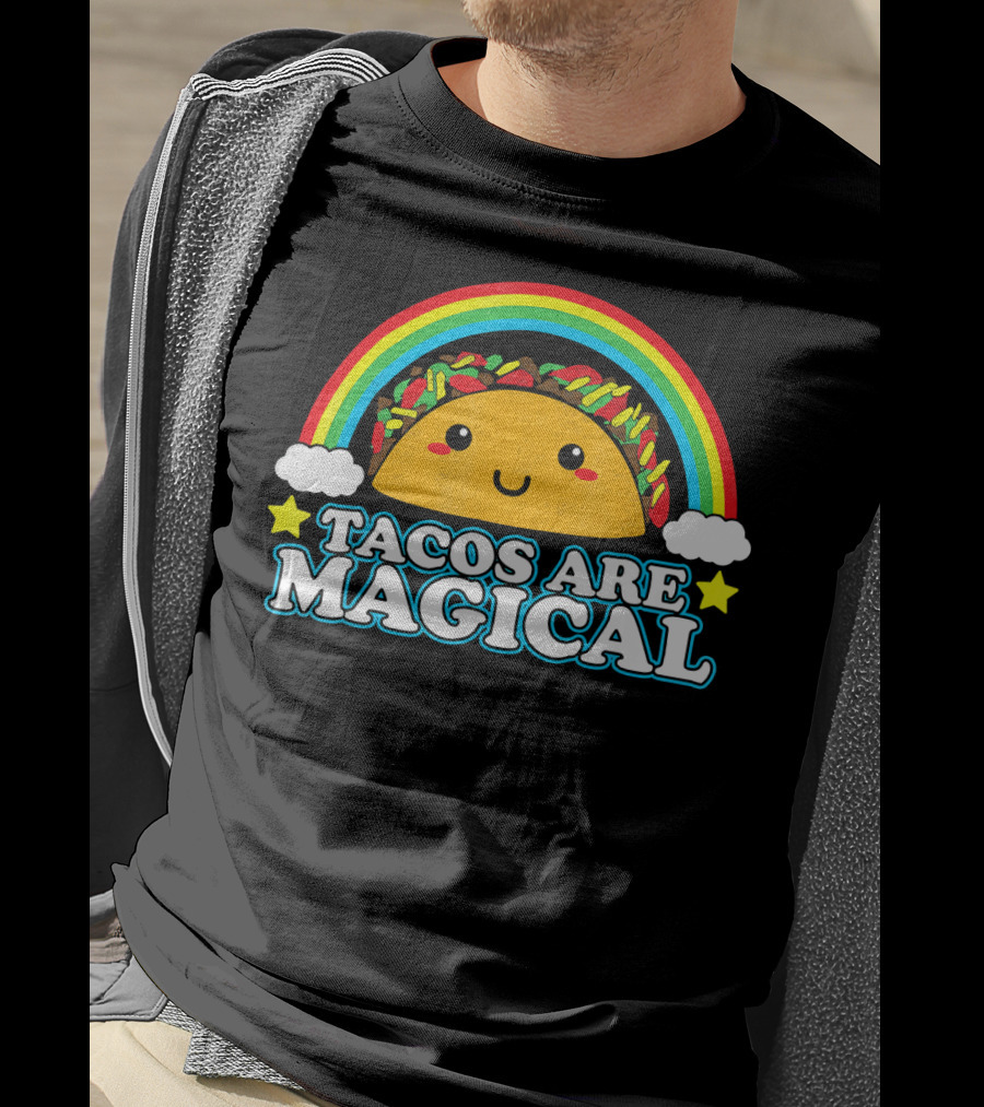Tacos Are Magical Cute Smiling Taco Rainbow Clouds Stars T-Shirt