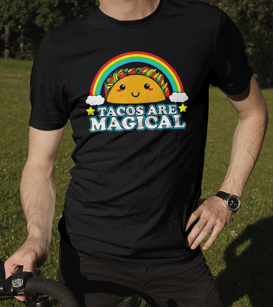 Tacos Are Magical Cute Smiling Taco Rainbow Clouds Stars T-Shirt