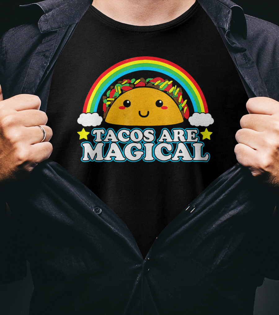 Tacos Are Magical Cute Smiling Taco Rainbow Clouds Stars T-Shirt