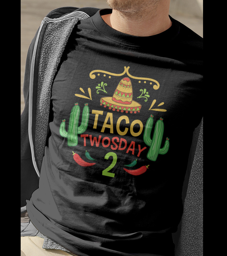 Taco Twosday 2 Sombrero Cactus Peppers For Two Year Old Boy T-Shirt