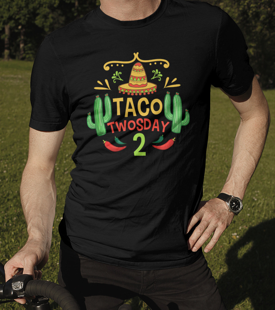 Taco Twosday 2 Sombrero Cactus Peppers For Two Year Old Boy T-Shirt