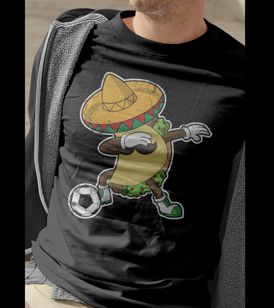 Dabbing Taco With Sombrero Playing Soccer T-Shirt