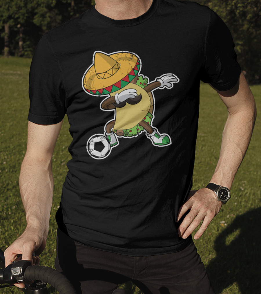 Dabbing Taco With Sombrero Playing Soccer T-Shirt
