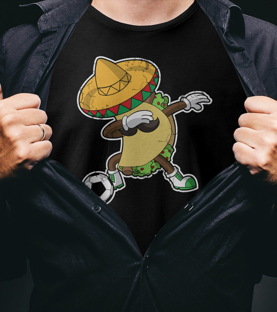 Dabbing Taco With Sombrero Playing Soccer T-Shirt