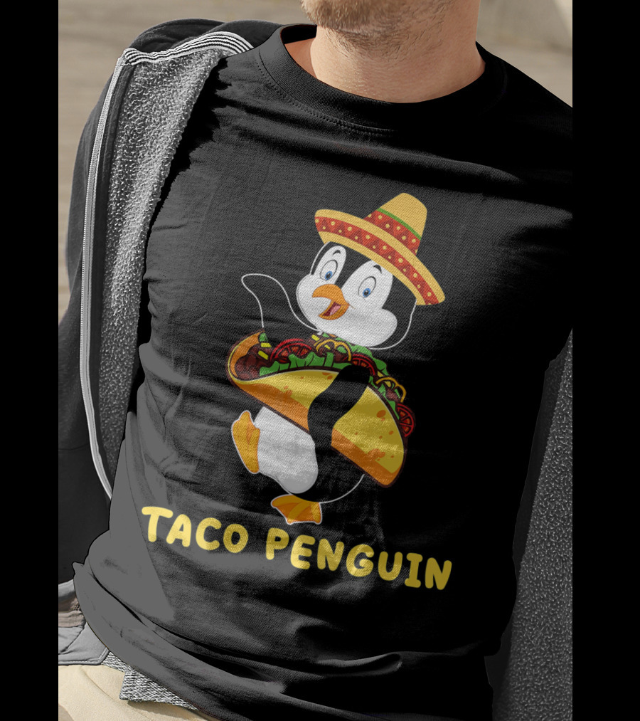 Taco Penguin Wearing Sombrero Celebrating Cinco De Mayo Fiesta T-Shirt