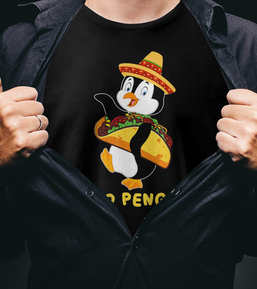 Taco Penguin Wearing Sombrero Celebrating Cinco De Mayo Fiesta T-Shirt