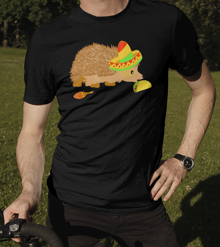 Hedgehog Wearing Sombrero With Maracas And Tacos T-Shirt