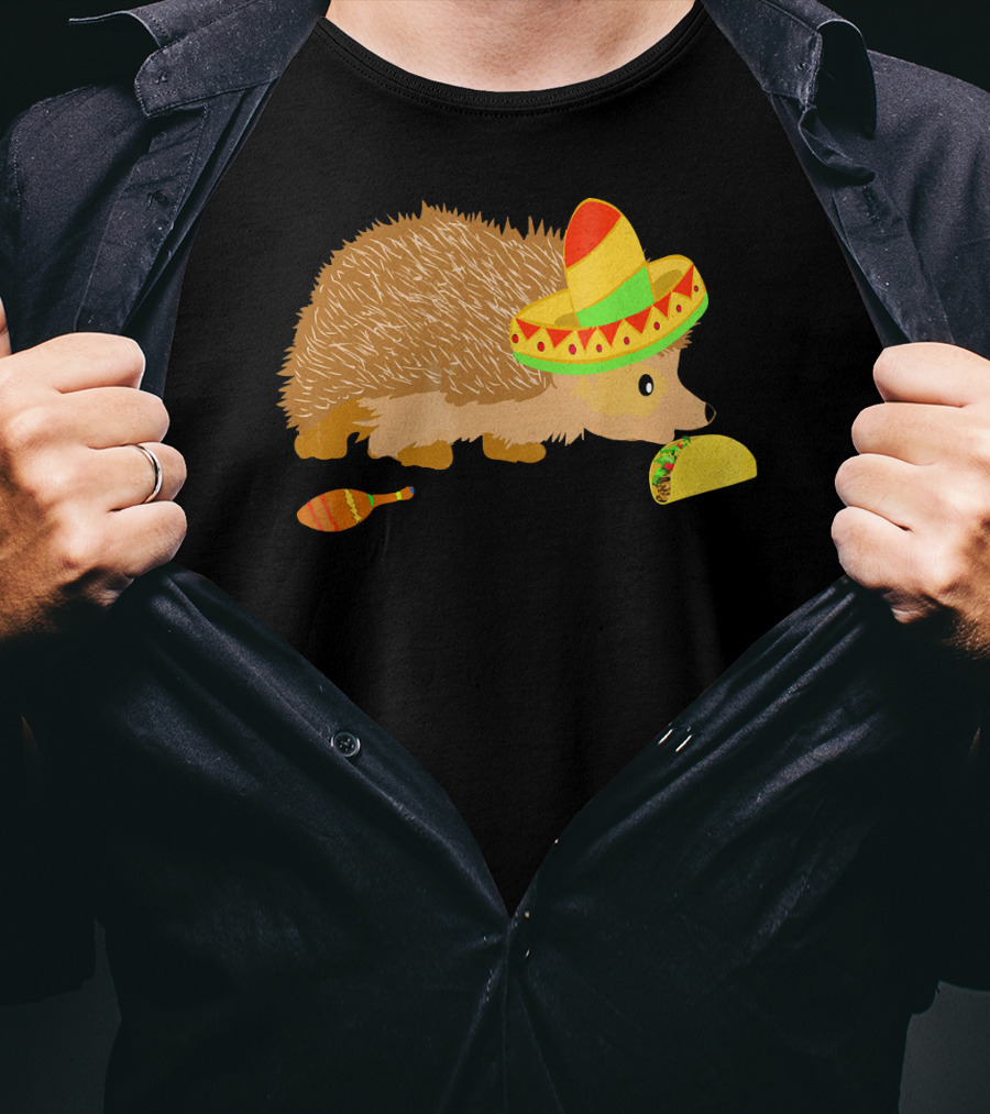 Hedgehog Wearing Sombrero With Maracas And Tacos T-Shirt