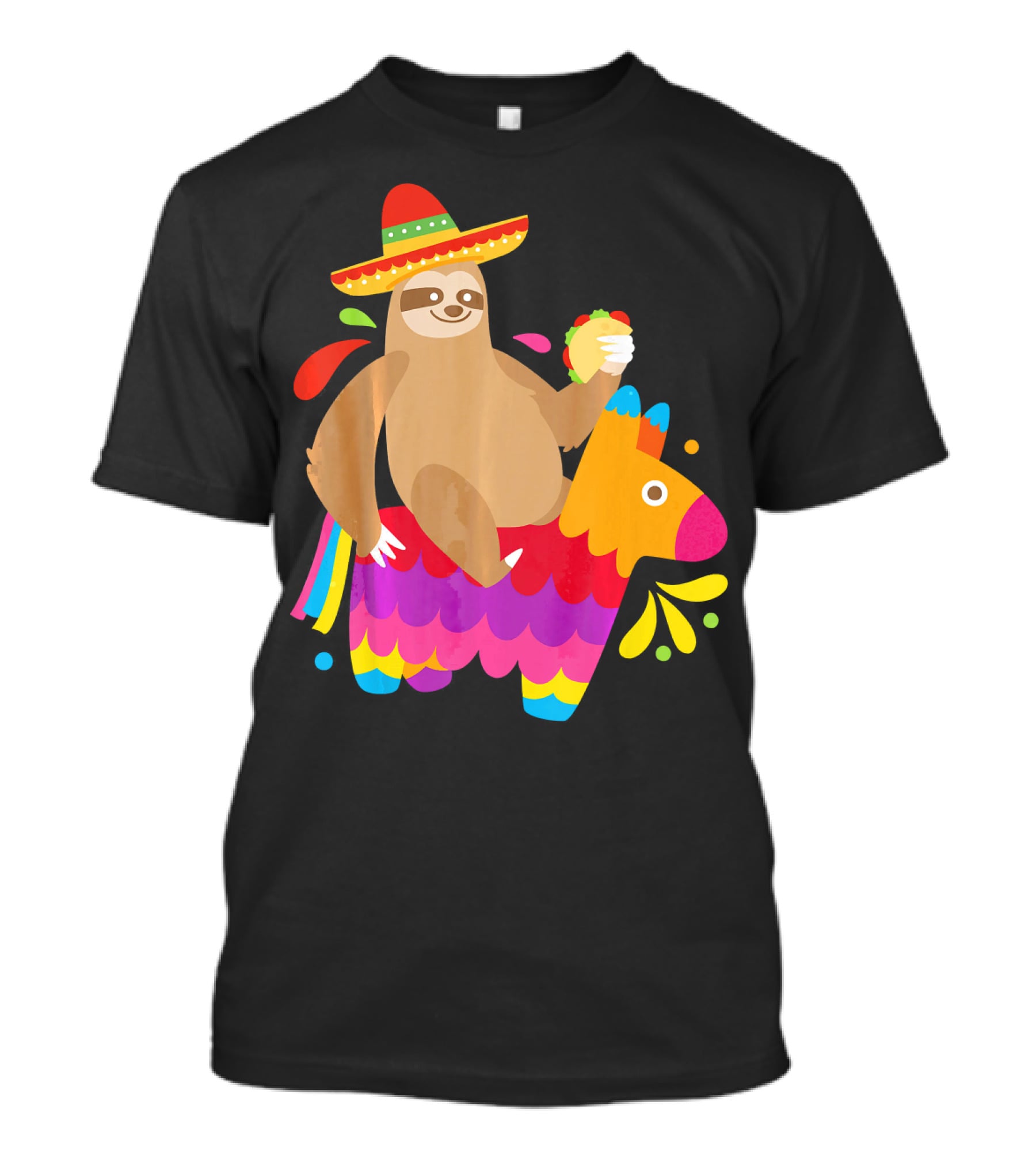 Sloth Taco Piñata Cute Mexican Fiesta Sombrero Riding Rainbow T-Shirt