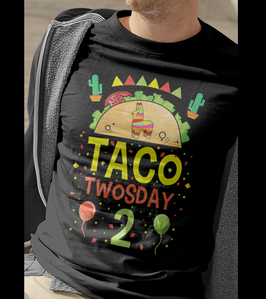 Taco Twosday 2 Two Year Old Boy Girl Cactus Balloon Party T-Shirt