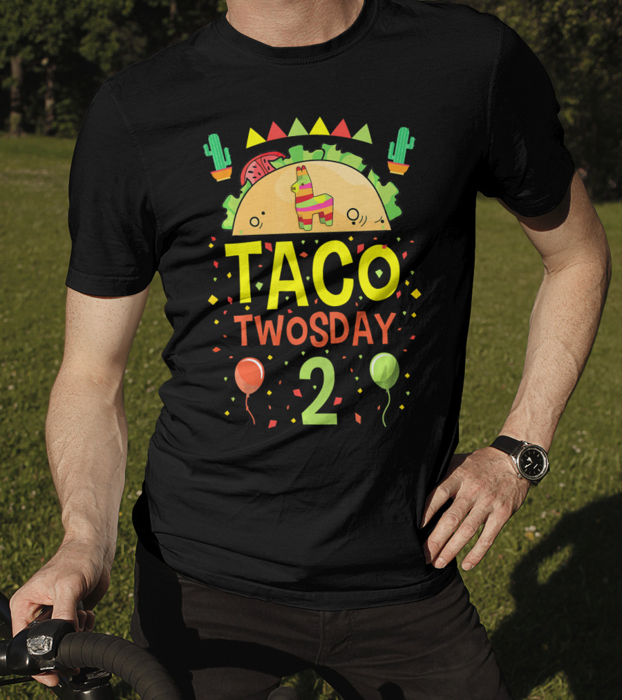 Taco Twosday 2 Two Year Old Boy Girl Cactus Balloon Party T-Shirt