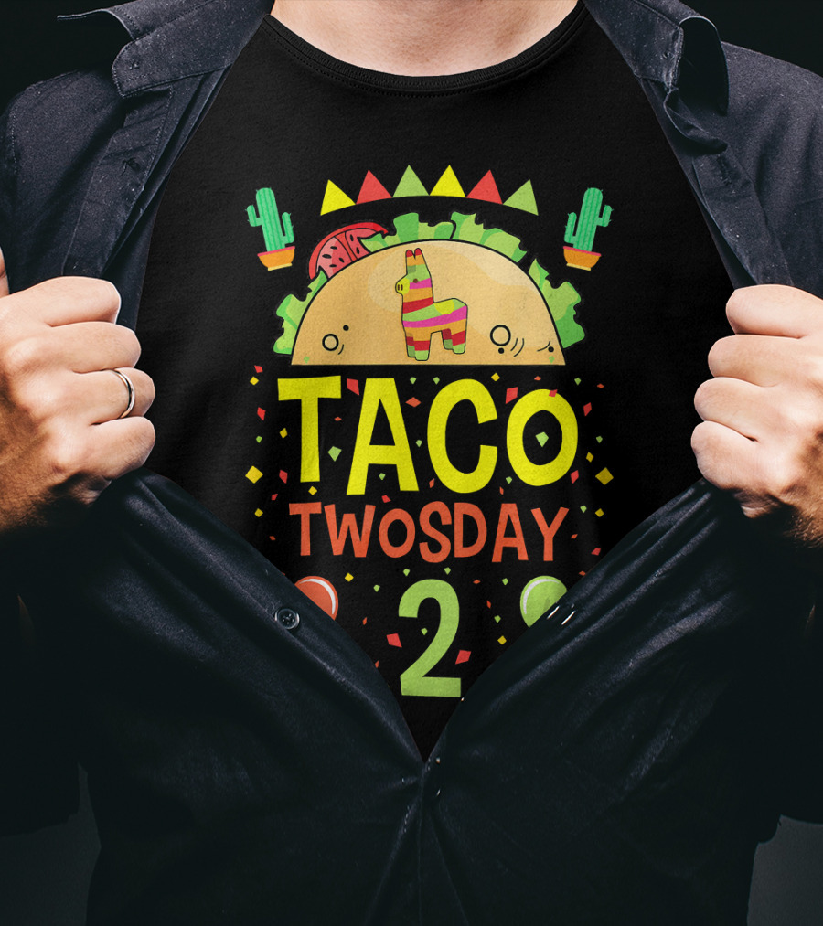 Taco Twosday 2 Two Year Old Boy Girl Cactus Balloon Party T-Shirt