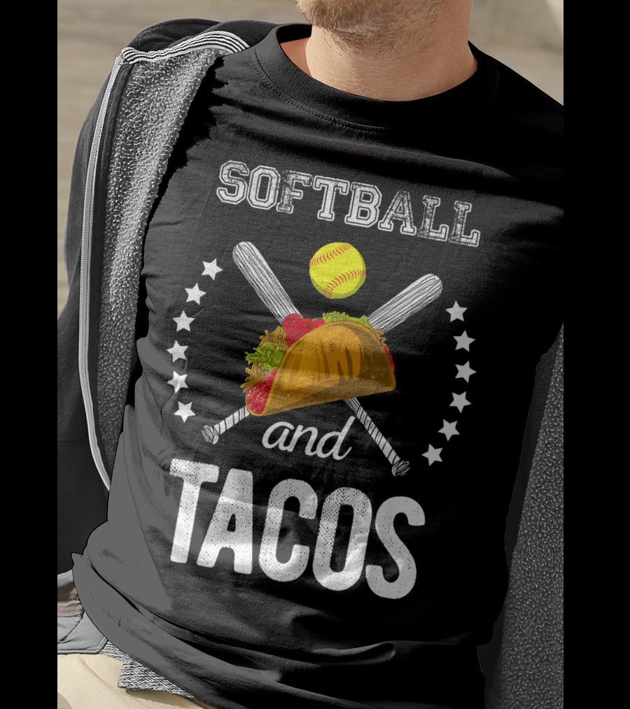 Softball And Tacos Crossed Bats And Ball With Taco T-Shirt
