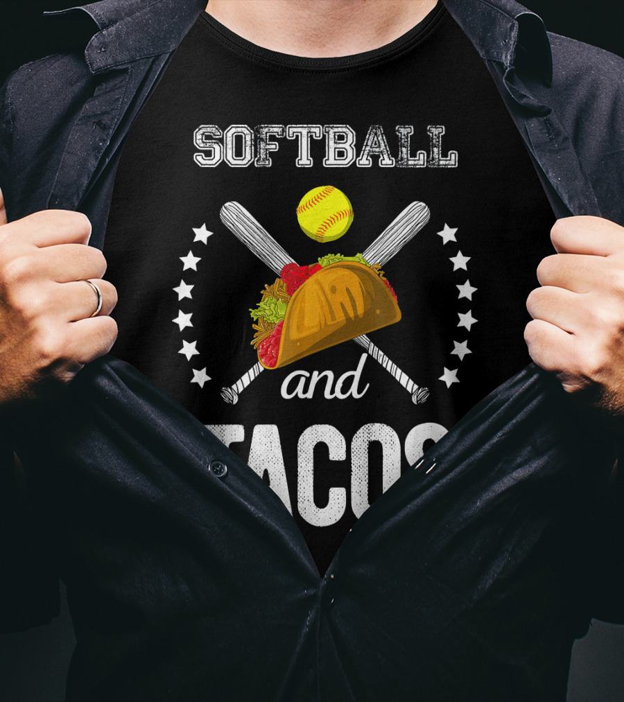 Softball And Tacos Crossed Bats And Ball With Taco T-Shirt