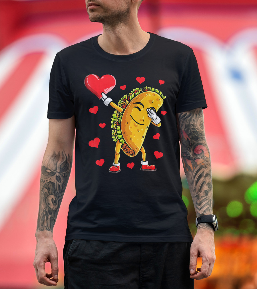 Dabbing Taco with Heart Valentines T-Shirt
