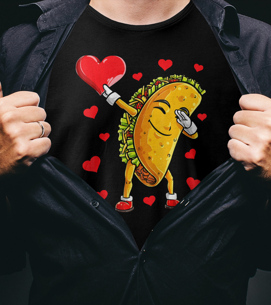 Dabbing Taco With Heart Valentines T-Shirt