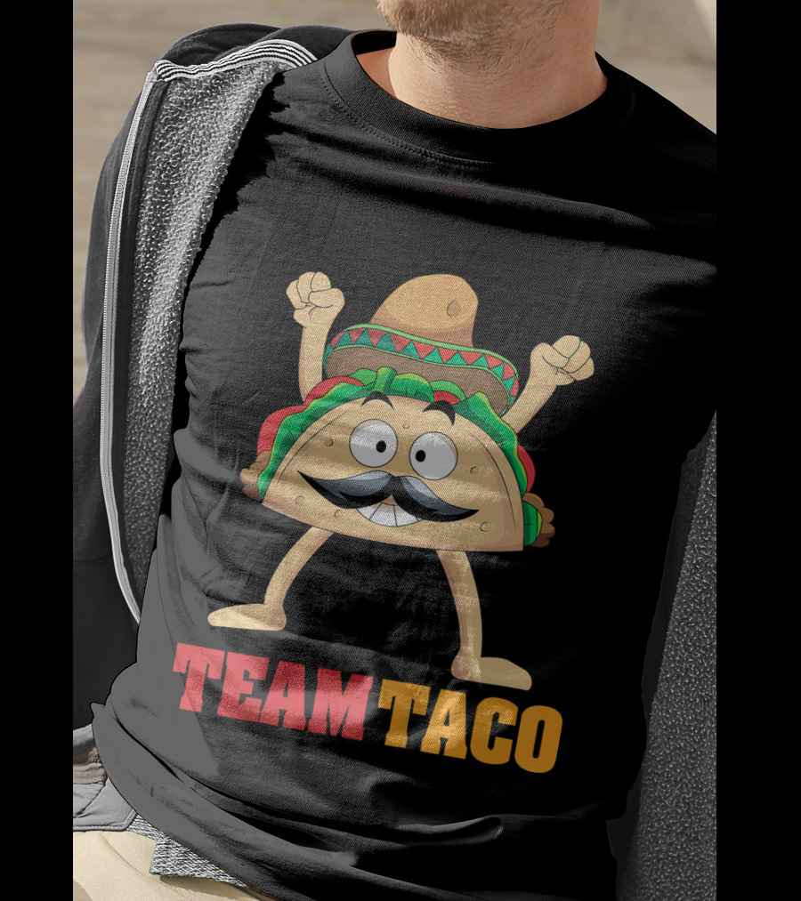 Team Taco Cartoon Mustache Sombrero Enthusiastic T-Shirt
