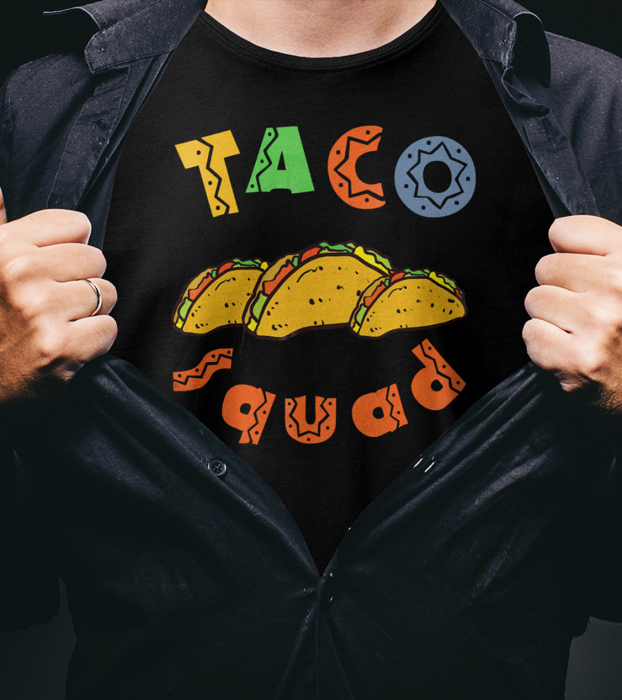 Taco Squad Colorful Lettering With Three Tacos T-Shirt