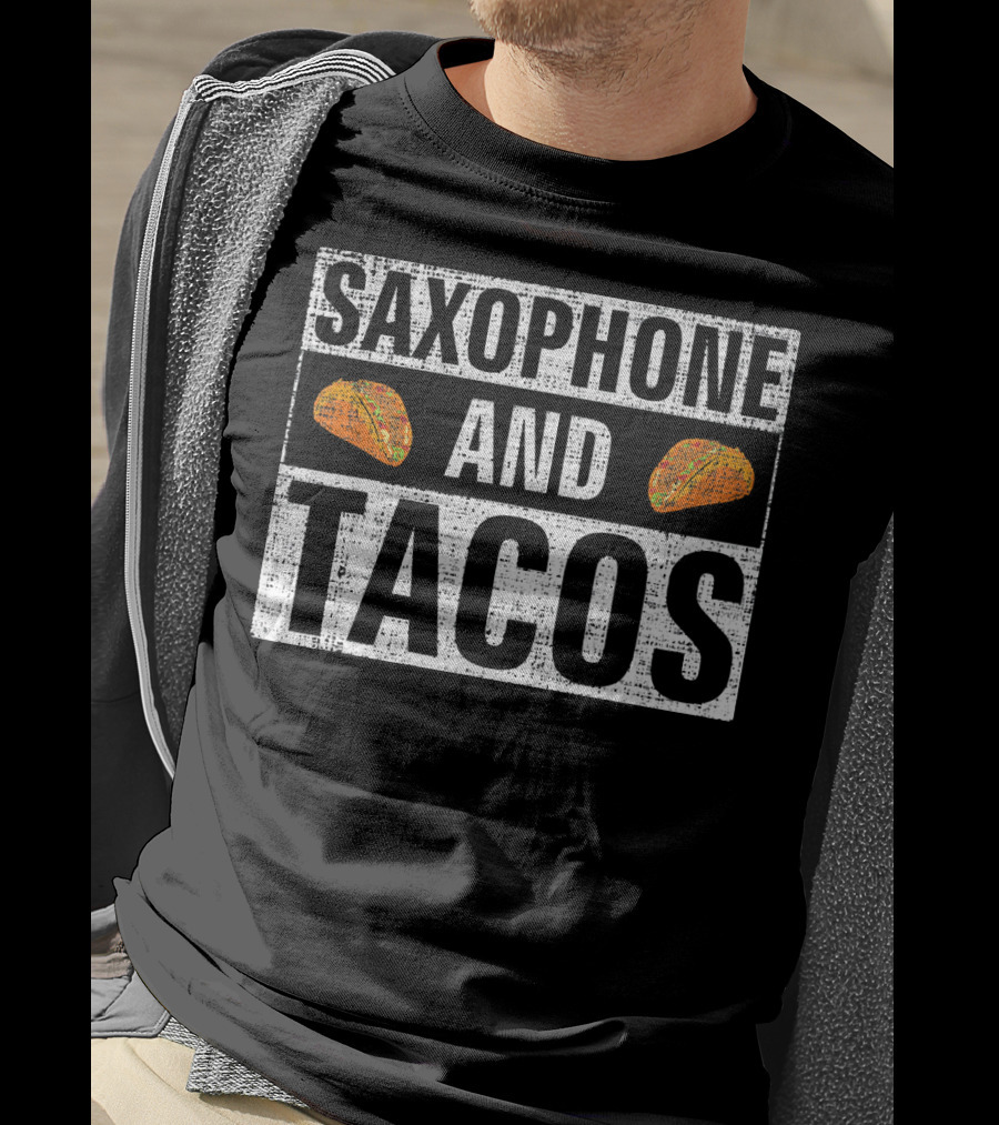 Saxophone And Tacos Vintage Style With Taco Icons T-Shirt