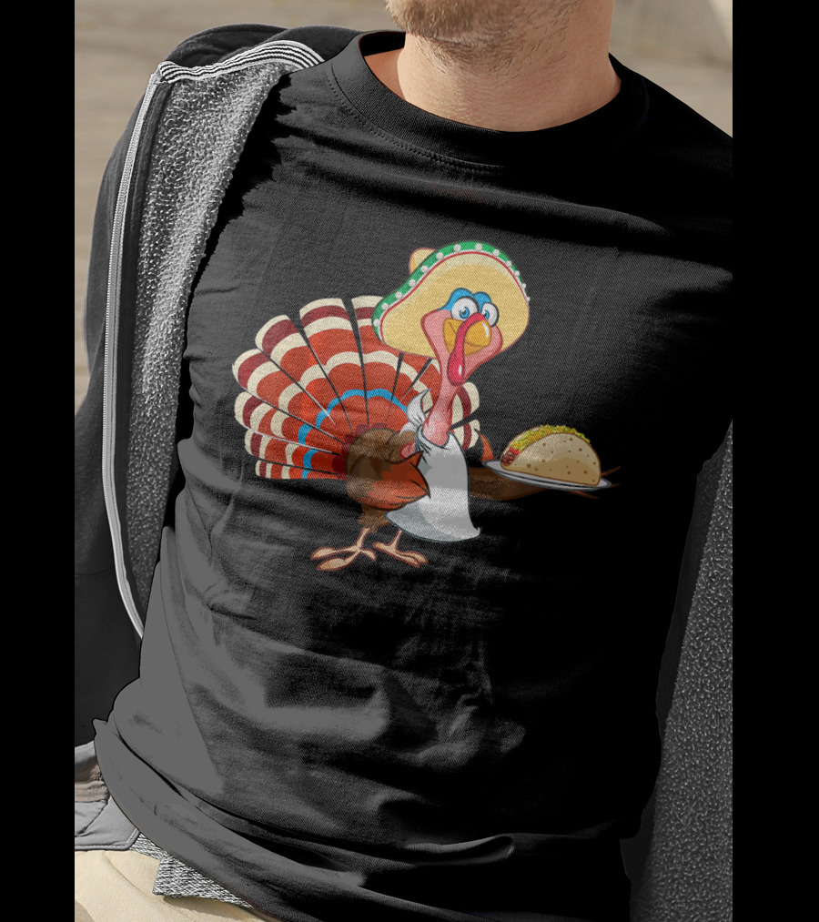 Funny Mexican Turkey Serving Tacos With Sombrero T-Shirt