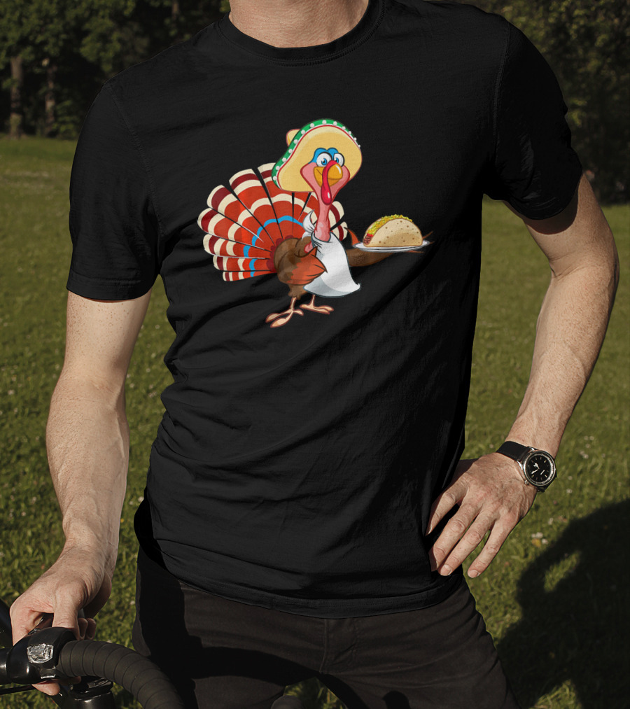 Funny Mexican Turkey Serving Tacos With Sombrero T-Shirt