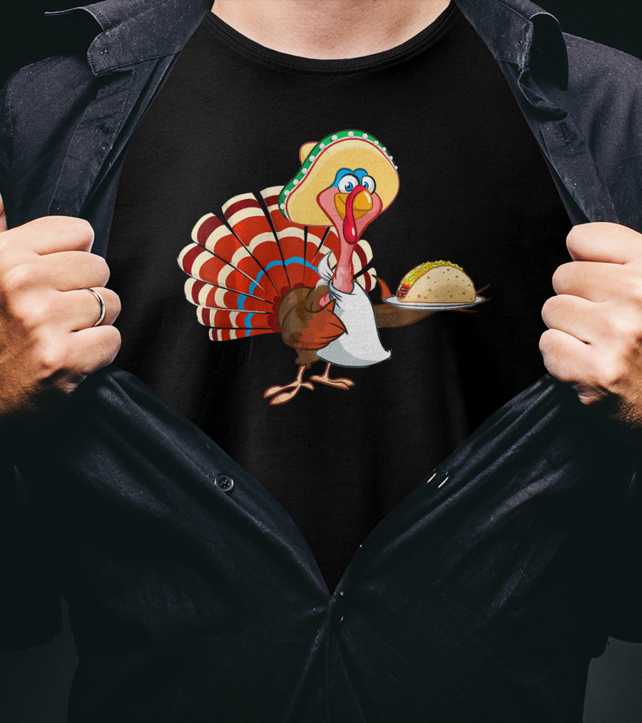 Funny Mexican Turkey Serving Tacos With Sombrero T-Shirt