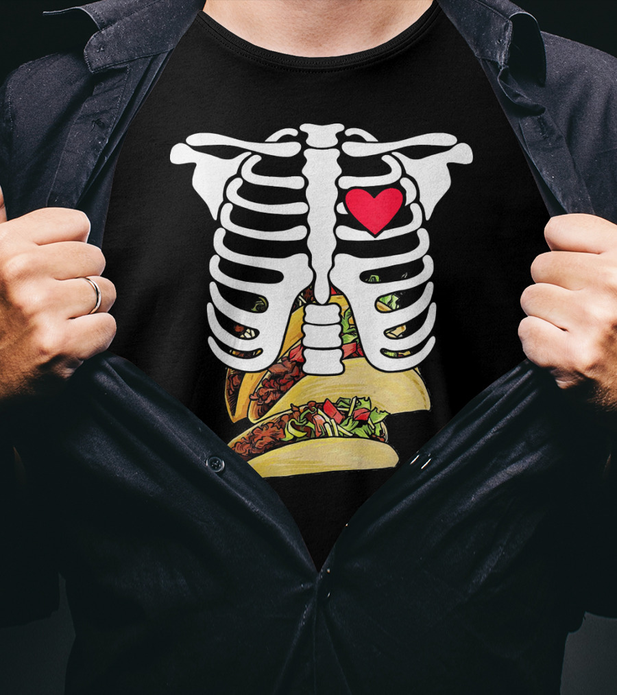 Halloween Funny Skeleton Heart Tacos T-Shirt