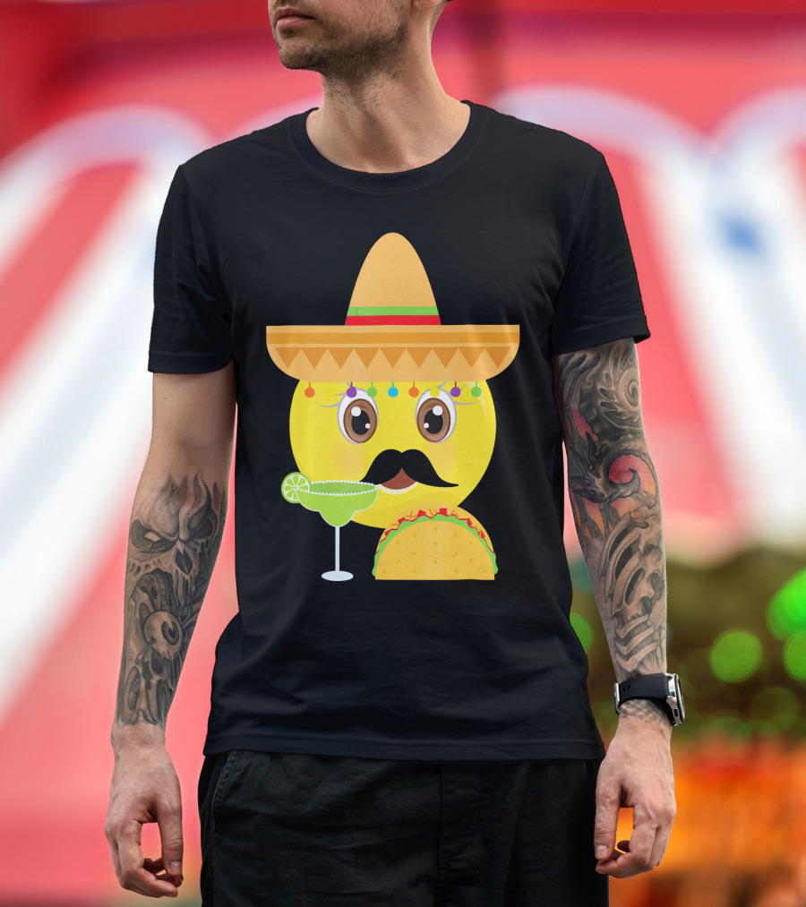 Funny Mexican Emoticon Sombrero Mustache Margarita Taco T-Shirt