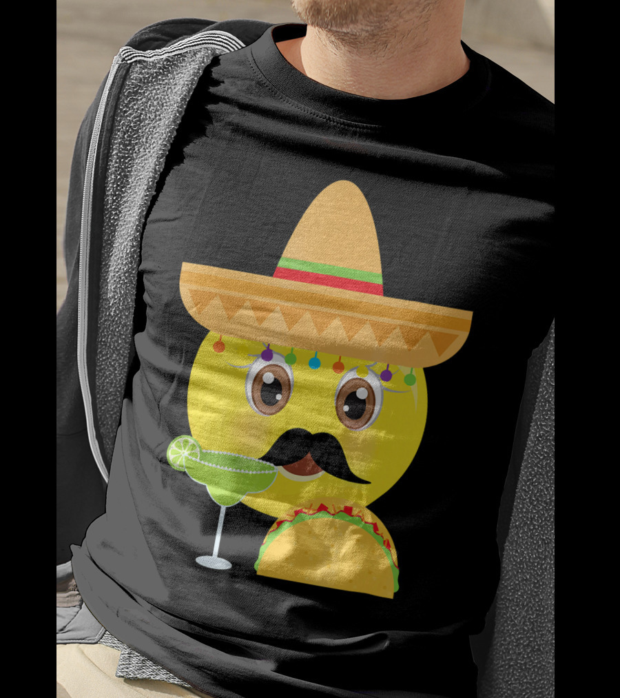 Funny Mexican Emoticon Sombrero Mustache Margarita Taco T-Shirt