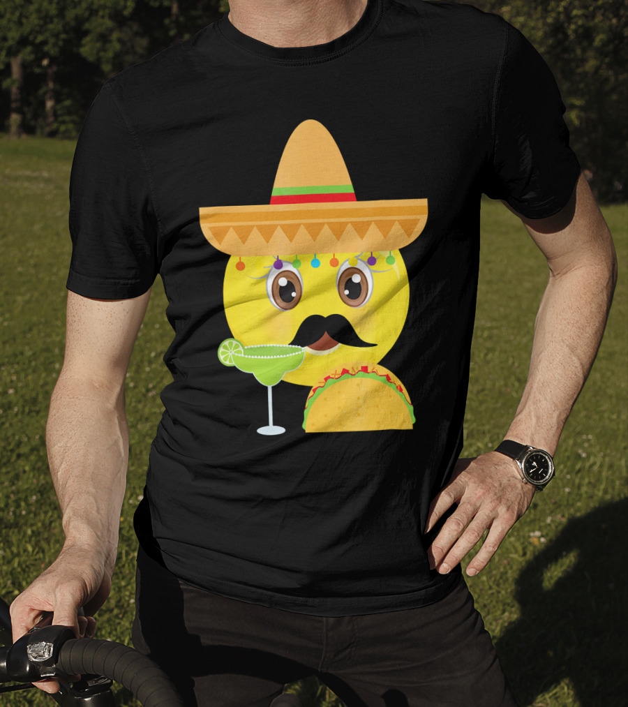 Funny Mexican Emoticon Sombrero Mustache Margarita Taco T-Shirt