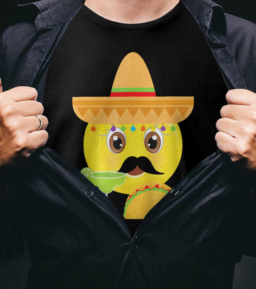 Funny Mexican Emoticon Sombrero Mustache Margarita Taco T-Shirt