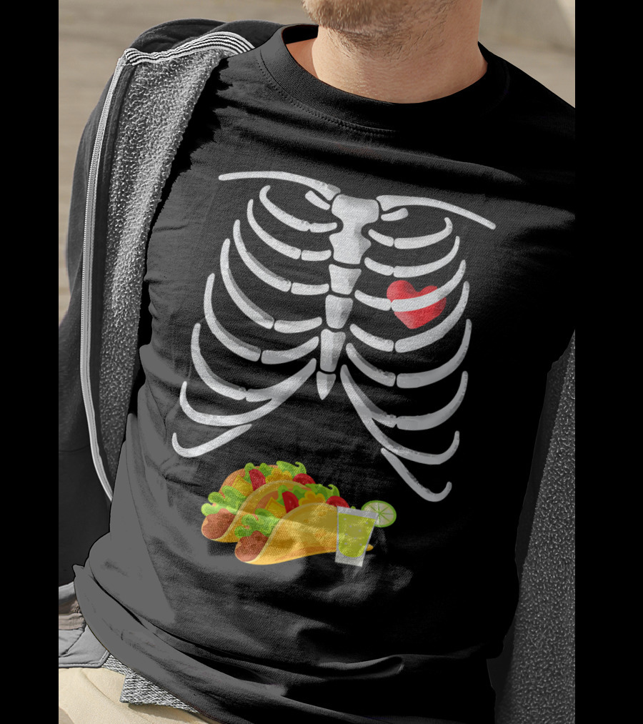 Tacos And Tequila Skeleton X Ray Pregnant With Heart T-Shirt