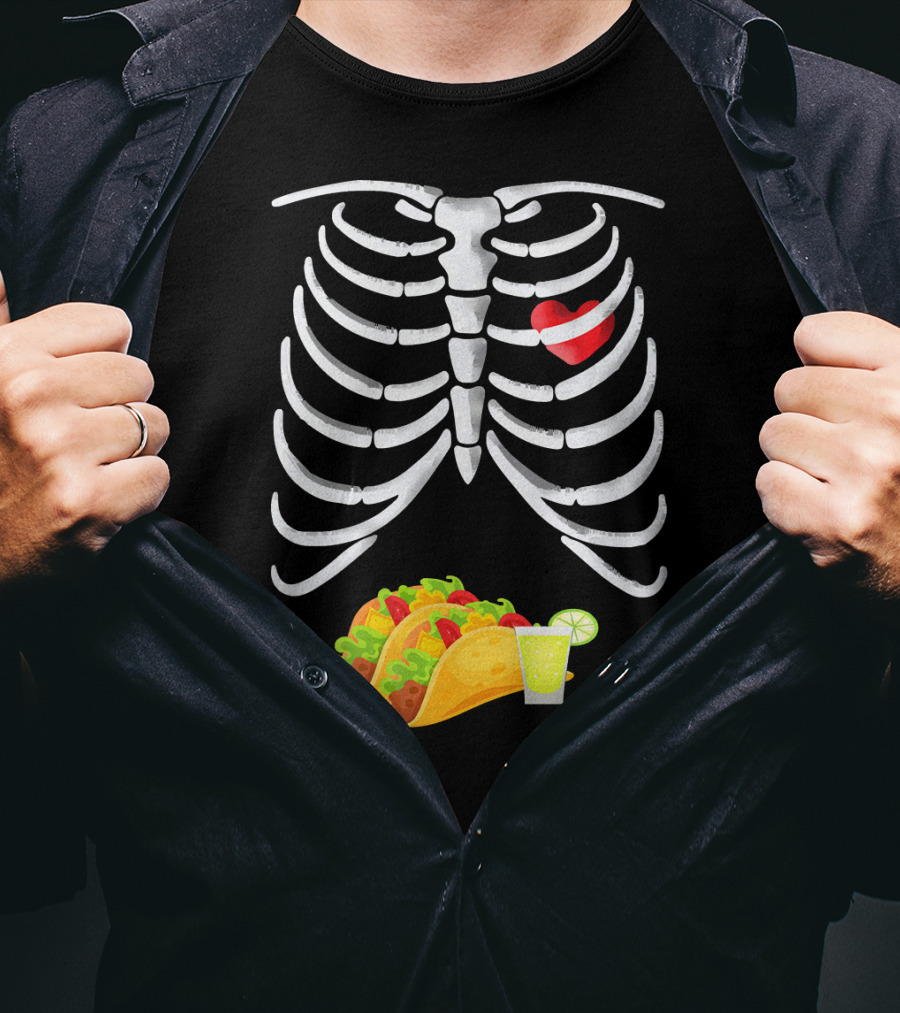 Tacos And Tequila Skeleton X Ray Pregnant With Heart T-Shirt