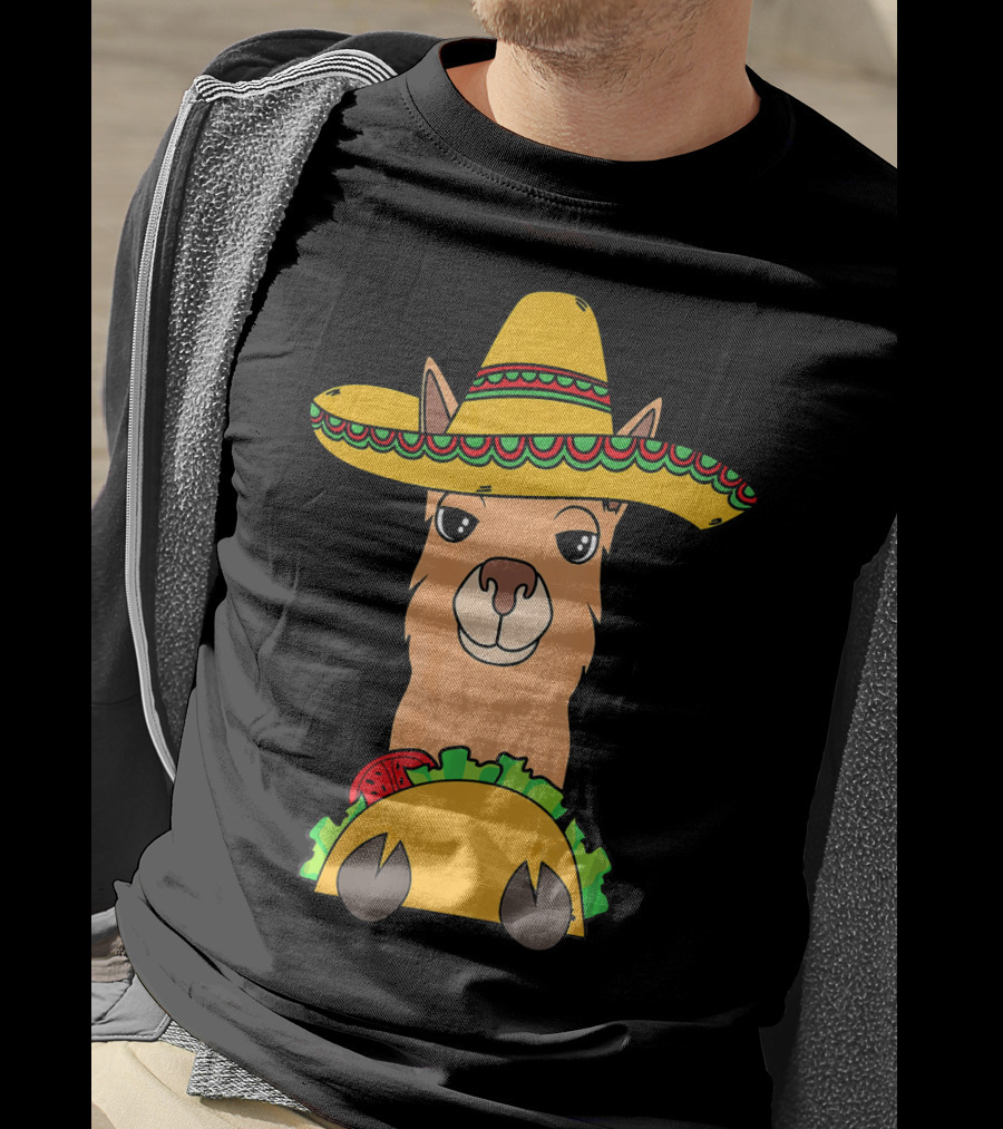 Llama Eating Taco Sombrero Cool Mexican T-Shirt