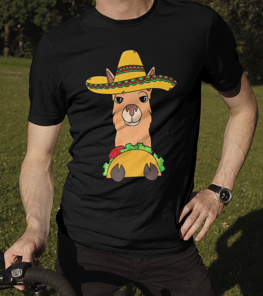 Llama Eating Taco Sombrero Cool Mexican T-Shirt