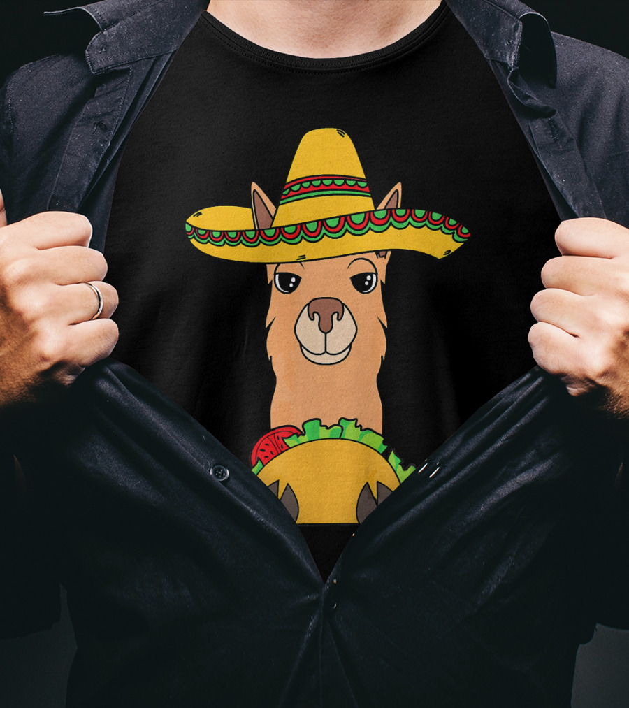 Llama Eating Taco Sombrero Cool Mexican T-Shirt
